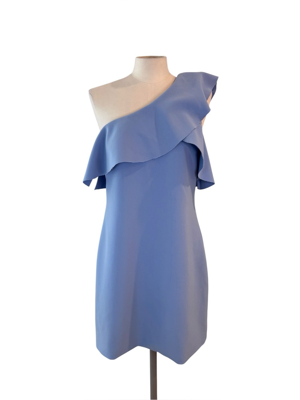 Powder Blue One Shoulder Ruffle Mini Dress Cocktail Elizabeth & James